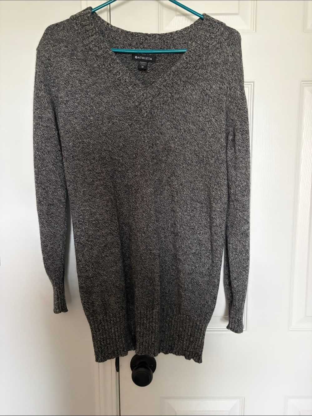 Athleta Marled Charcoal V-Neck Sweater